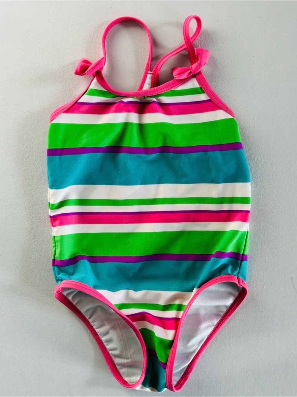 Baby Gap Girls' Striped One-Piece Swimsuit - Pink, Green, Teal